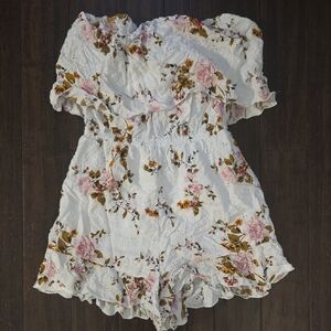 White Floral Strapless Romper